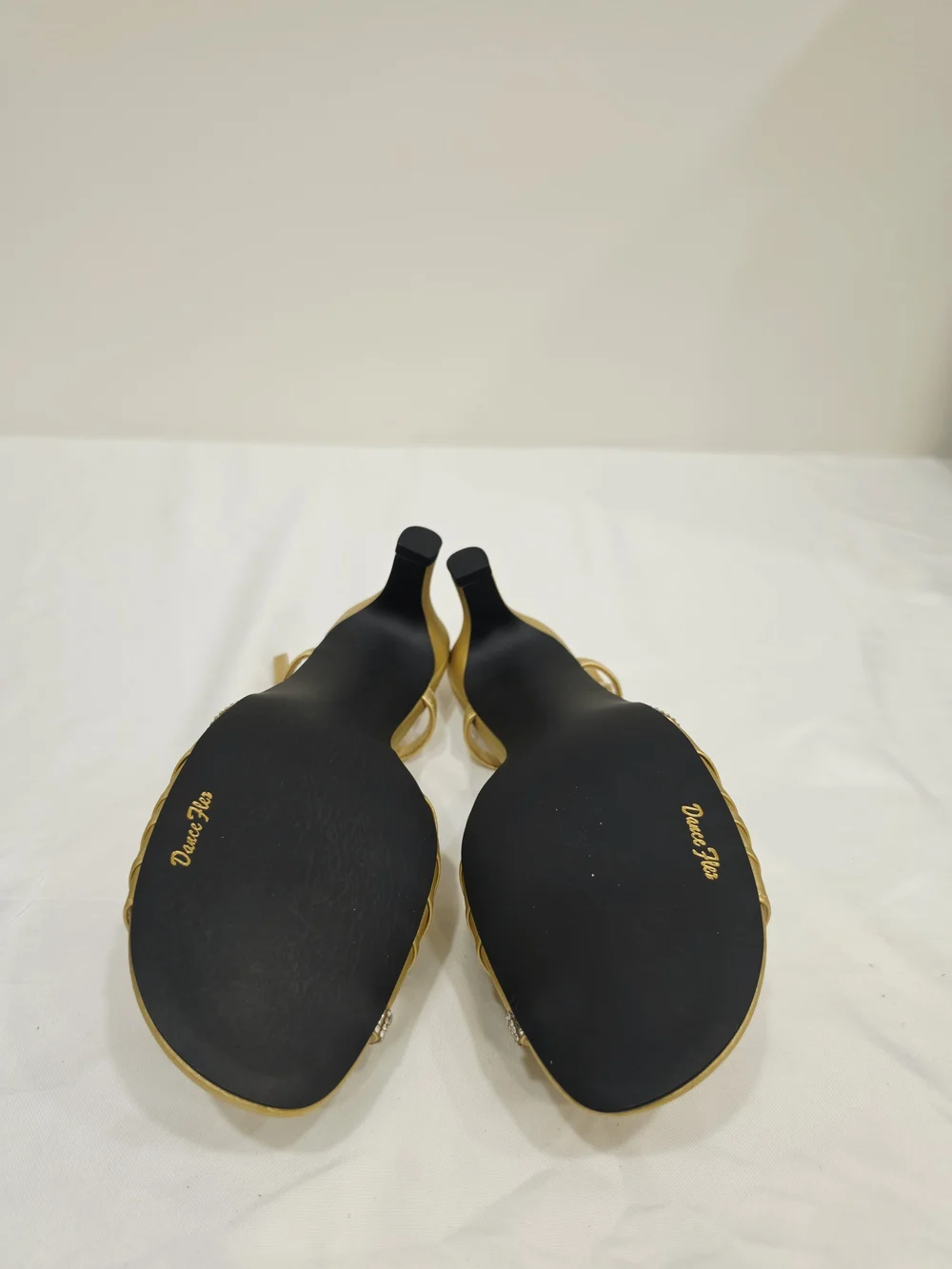easy street Gold Satin Delite Slingback Heels with Rhinestone Band